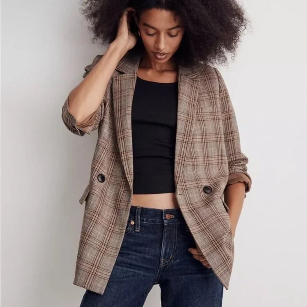 Madewell Caldwell double breasted plaid blazer